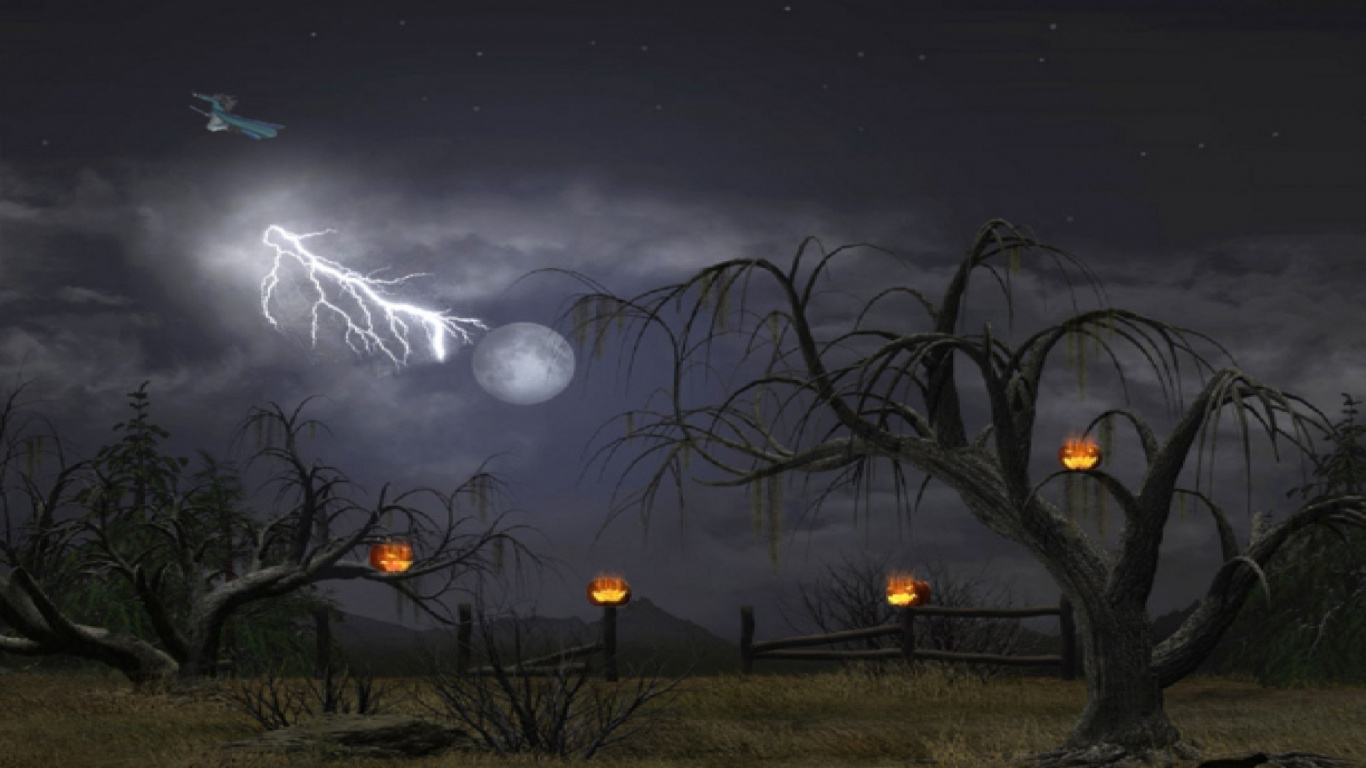 Ambiente, Luna, Medianoche, Halloween. Wallpaper in 1366x768 Resolution