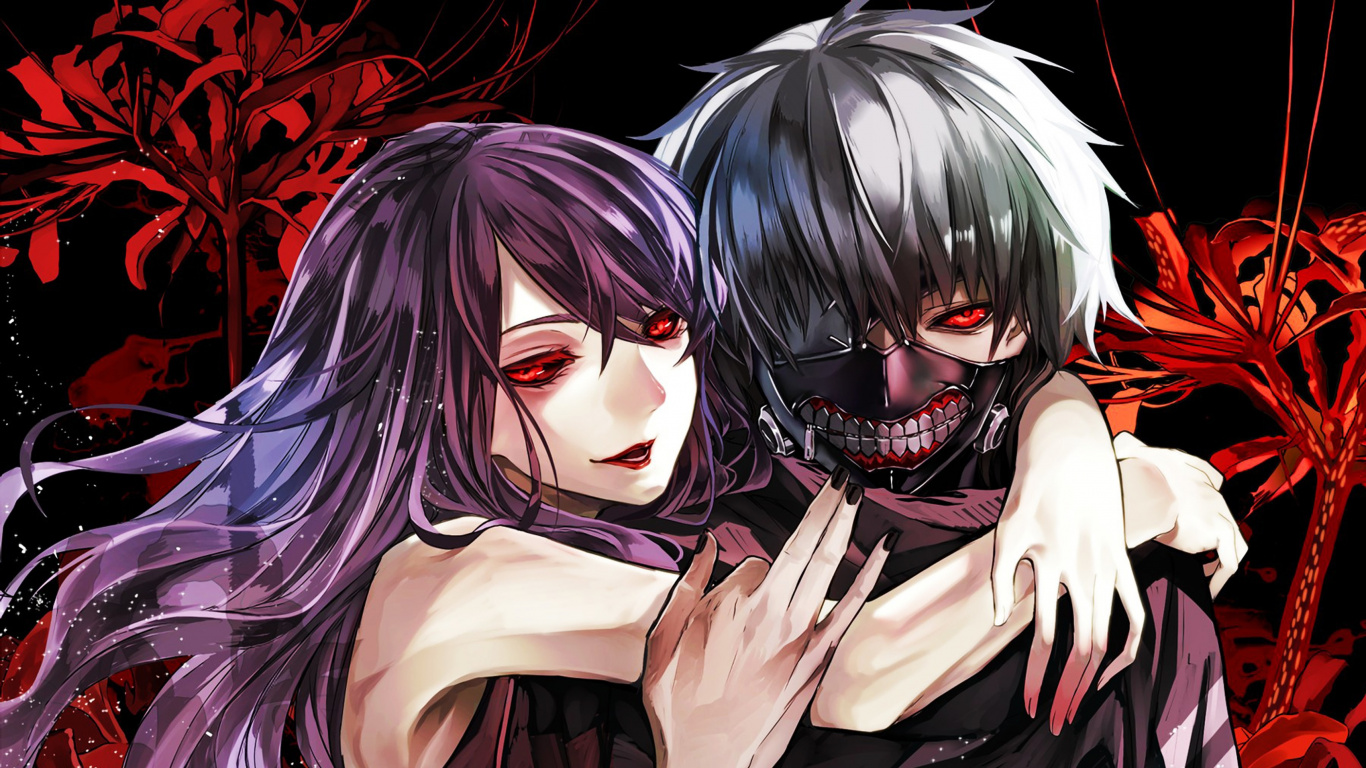 Ken Kaneki, Tokyo Ghoul, Anime, Mädchen, Übernatürliche Kreatur. Wallpaper in 1366x768 Resolution