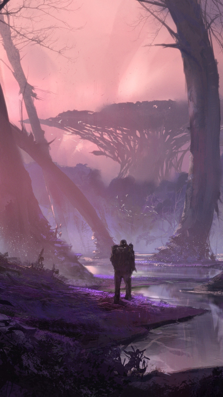 Personne Debout Sur la Rivière Entre Les Arbres Pendant la Journée. Wallpaper in 750x1334 Resolution