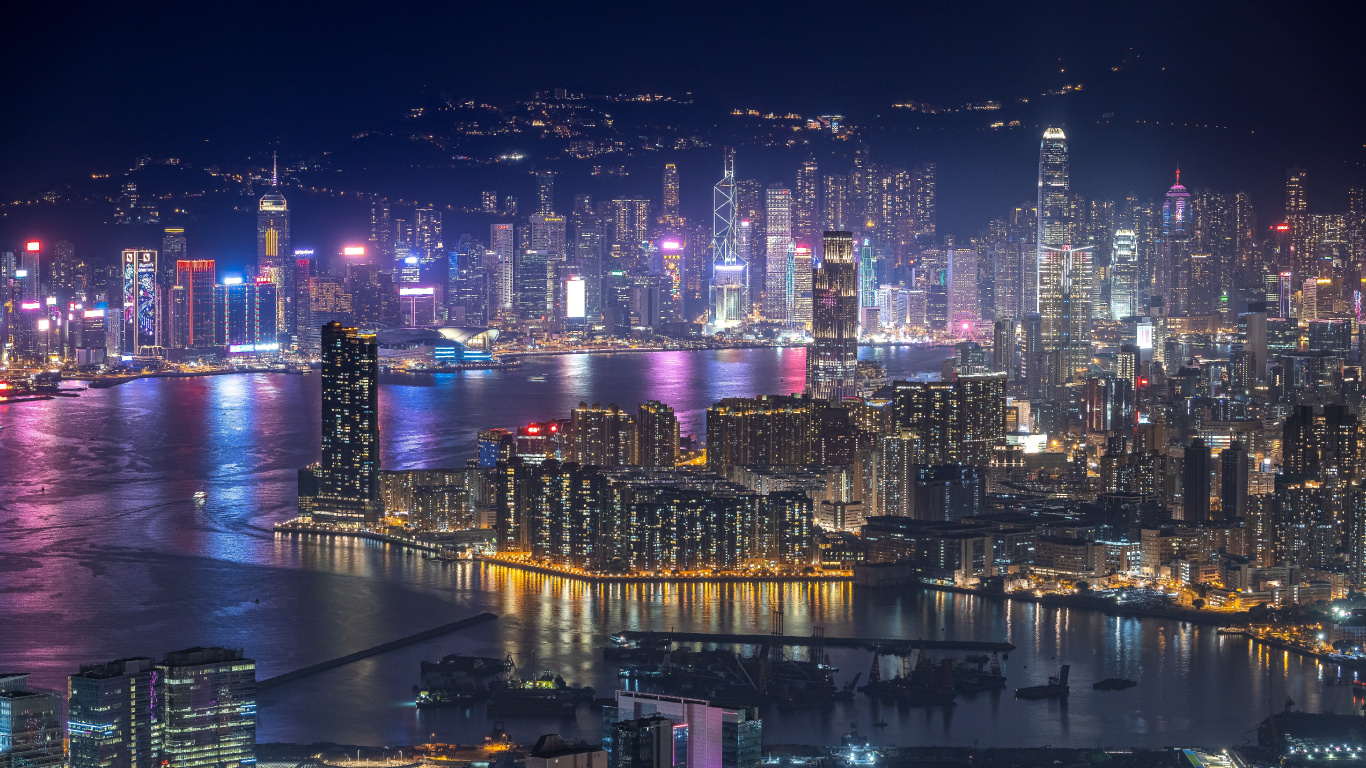 香港, 紫色的, 电力, 塔块, 人体内的水 壁纸 1366x768 允许