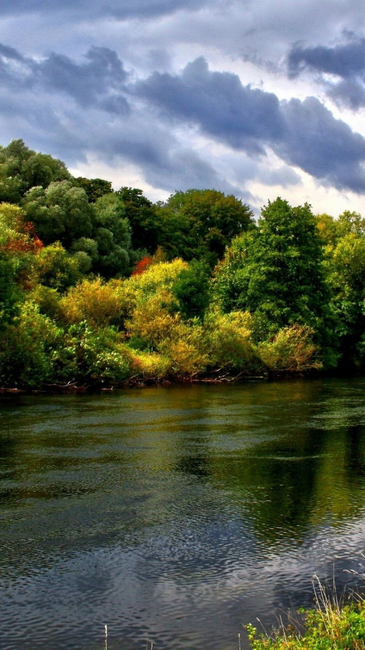 Green Trees Beside River Under Cloudy Sky During Daytime. Wallpaper in 750x1334 Resolution