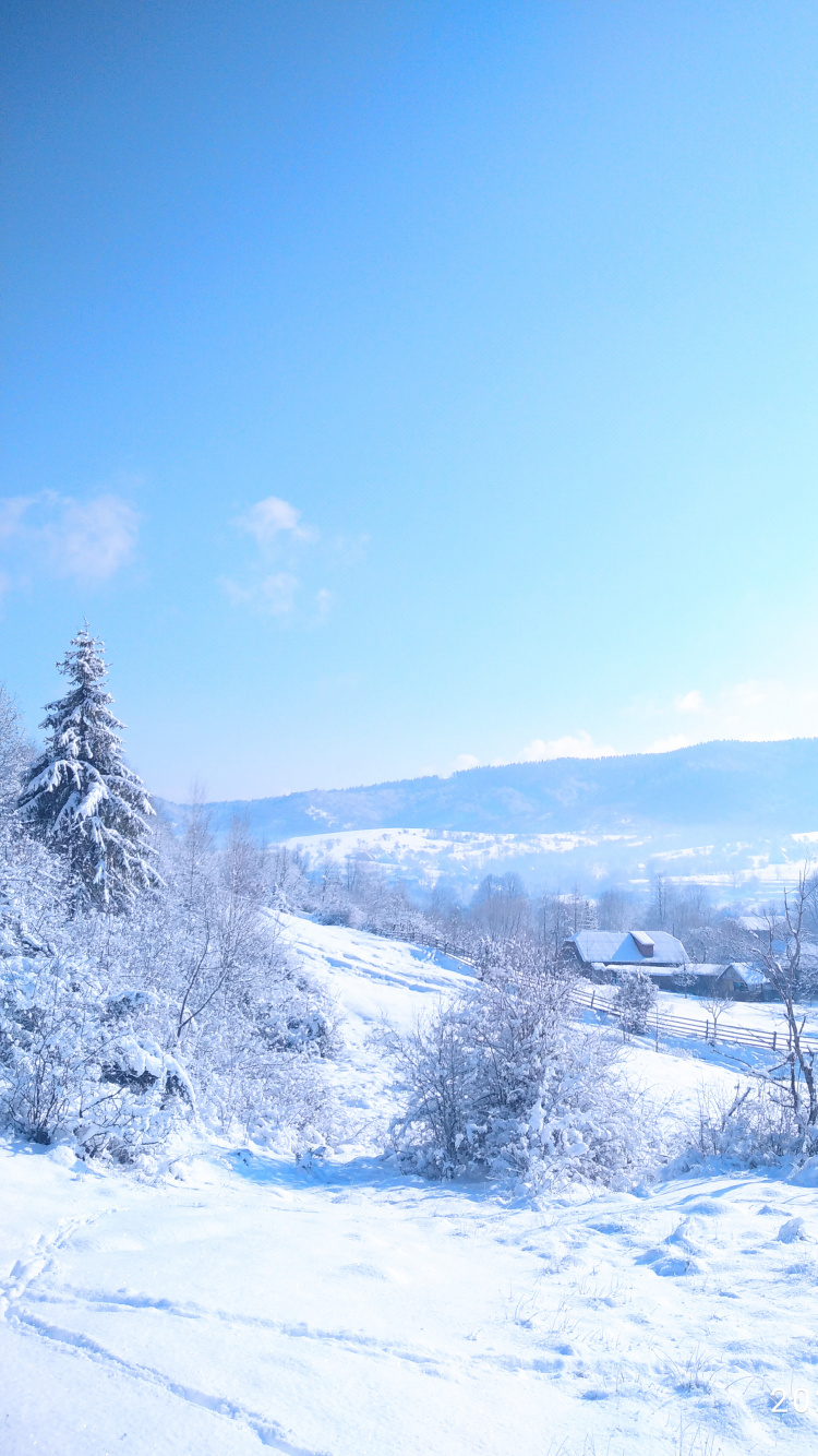 Hiver, Neige, Blue, Paysage Naturel, Pente. Wallpaper in 750x1334 Resolution