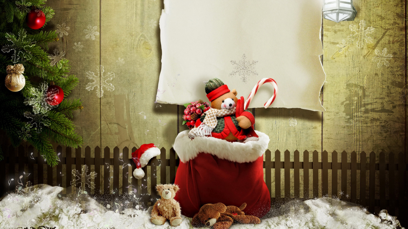 Le Jour De Noël, Santa Claus, Cadeau de Noël, Ornement de Noël, Hiver. Wallpaper in 1366x768 Resolution
