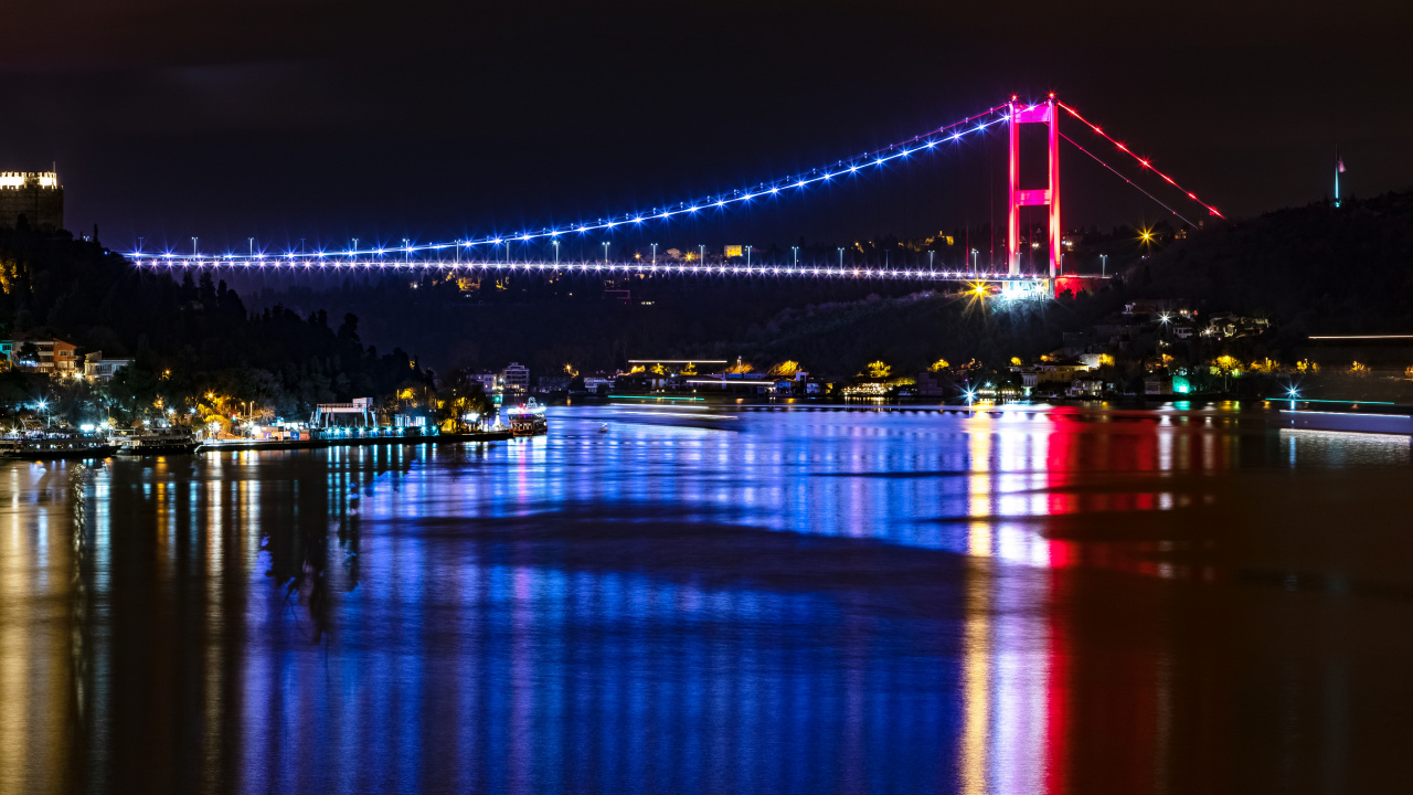 Golden Gate Bridge During Night Time. Wallpaper in 1280x720 Resolution