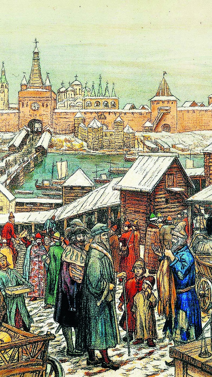 Personnes Marchant Dans la Rue Près de la Peinture Des Maisons. Wallpaper in 720x1280 Resolution