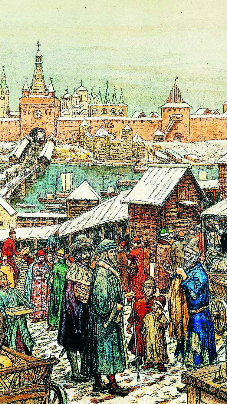 Personnes Marchant Dans la Rue Près de la Peinture Des Maisons. Wallpaper in 750x1334 Resolution