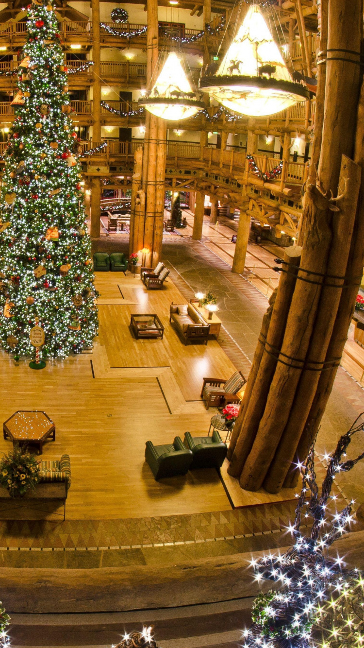 Christmas, Christmas Decoration, Tree, Shopping Mall, Lobby. Wallpaper in 750x1334 Resolution