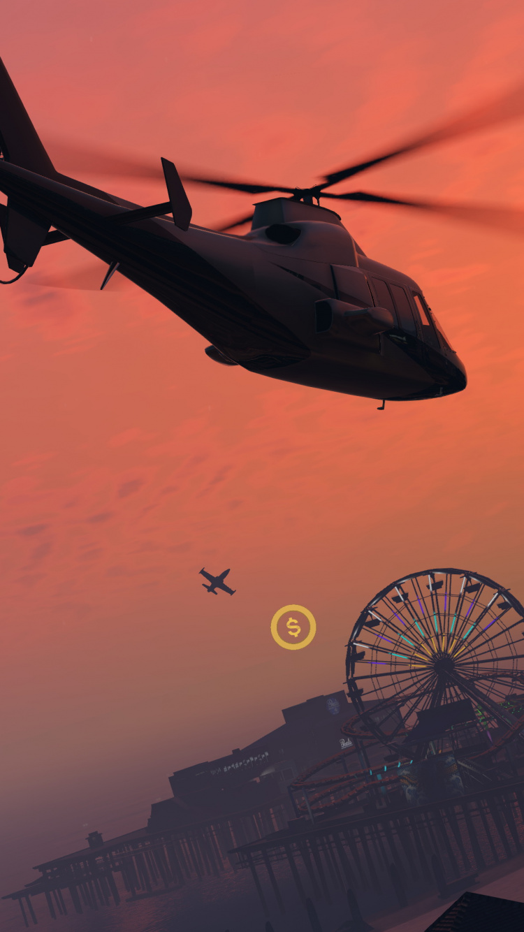 Grand Theft Auto v, Rockstar Games, Open World, Playstation 4, Helicopter. Wallpaper in 750x1334 Resolution