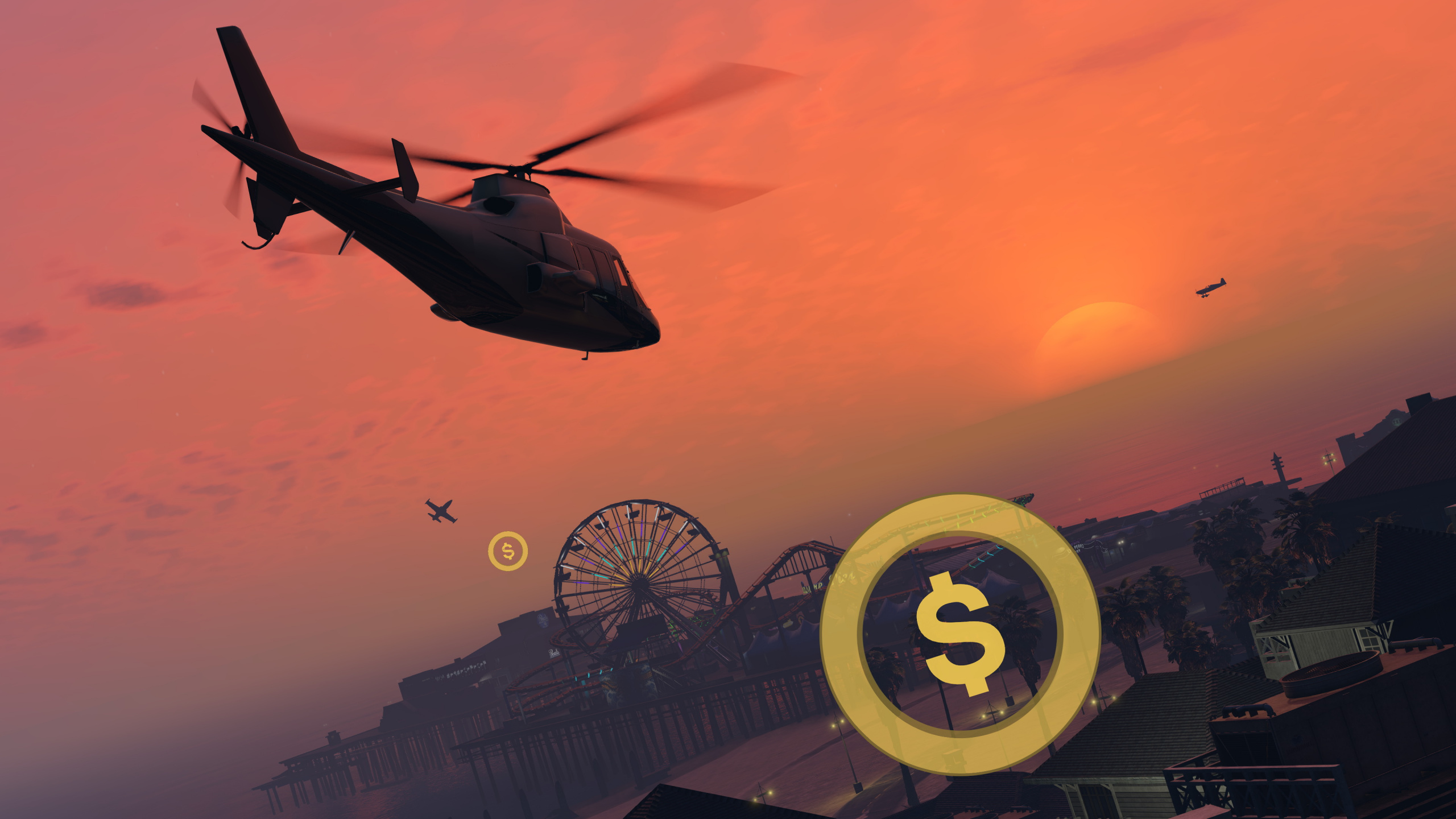 偷盗汽车v, 摇滚明星的游戏, 开放的世界, Ps4, 直升机 壁纸 2560x1440 允许