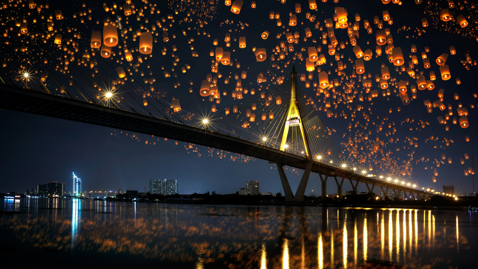 Bridge With Lights During Night Time. Wallpaper in 1920x1080 Resolution