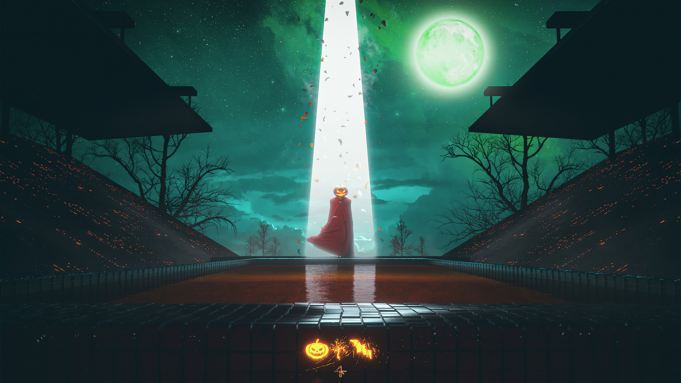 Red and Black Tower Under Starry Night. Wallpaper in 1366x768 Resolution