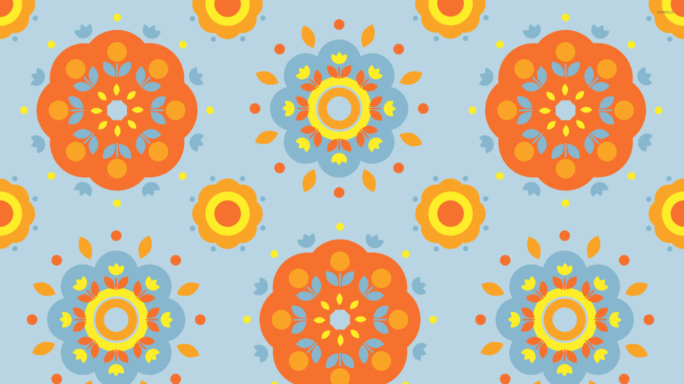 Gelbe Und Orange Blumenillustration. Wallpaper in 1366x768 Resolution