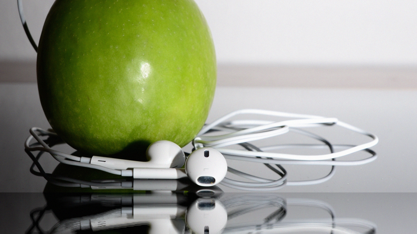 Apple Auriculares, Auriculares, Verde, Granny Smith, Apple. Wallpaper in 1366x768 Resolution