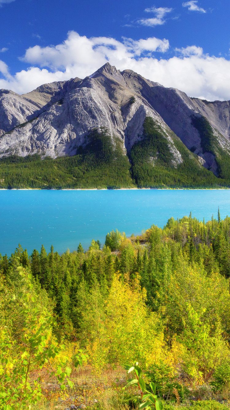 Green Mountain Beside Body of Water Under Blue Sky During Daytime. Wallpaper in 750x1334 Resolution