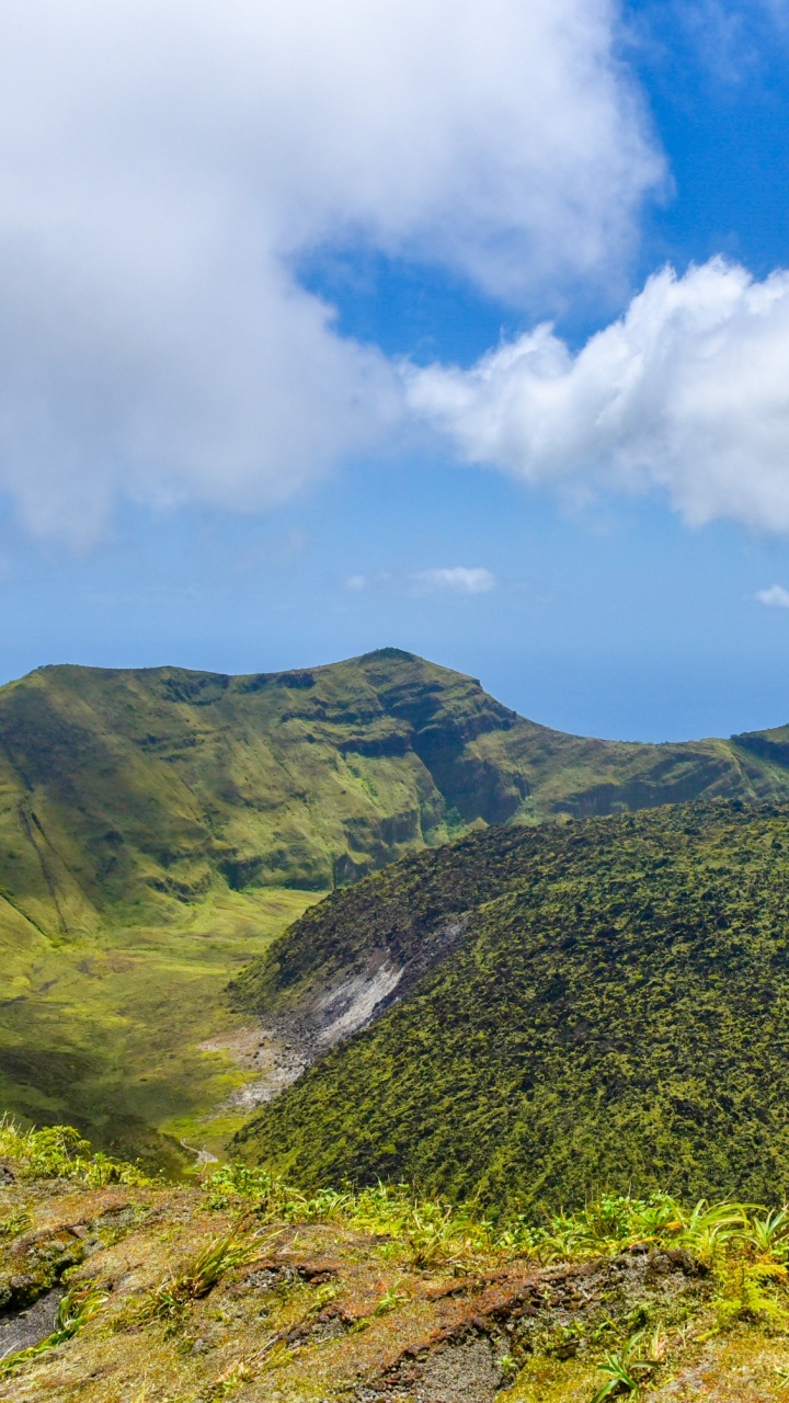 Green Mountain Under Blue Sky and White Clouds During Daytime. Wallpaper in 720x1280 Resolution