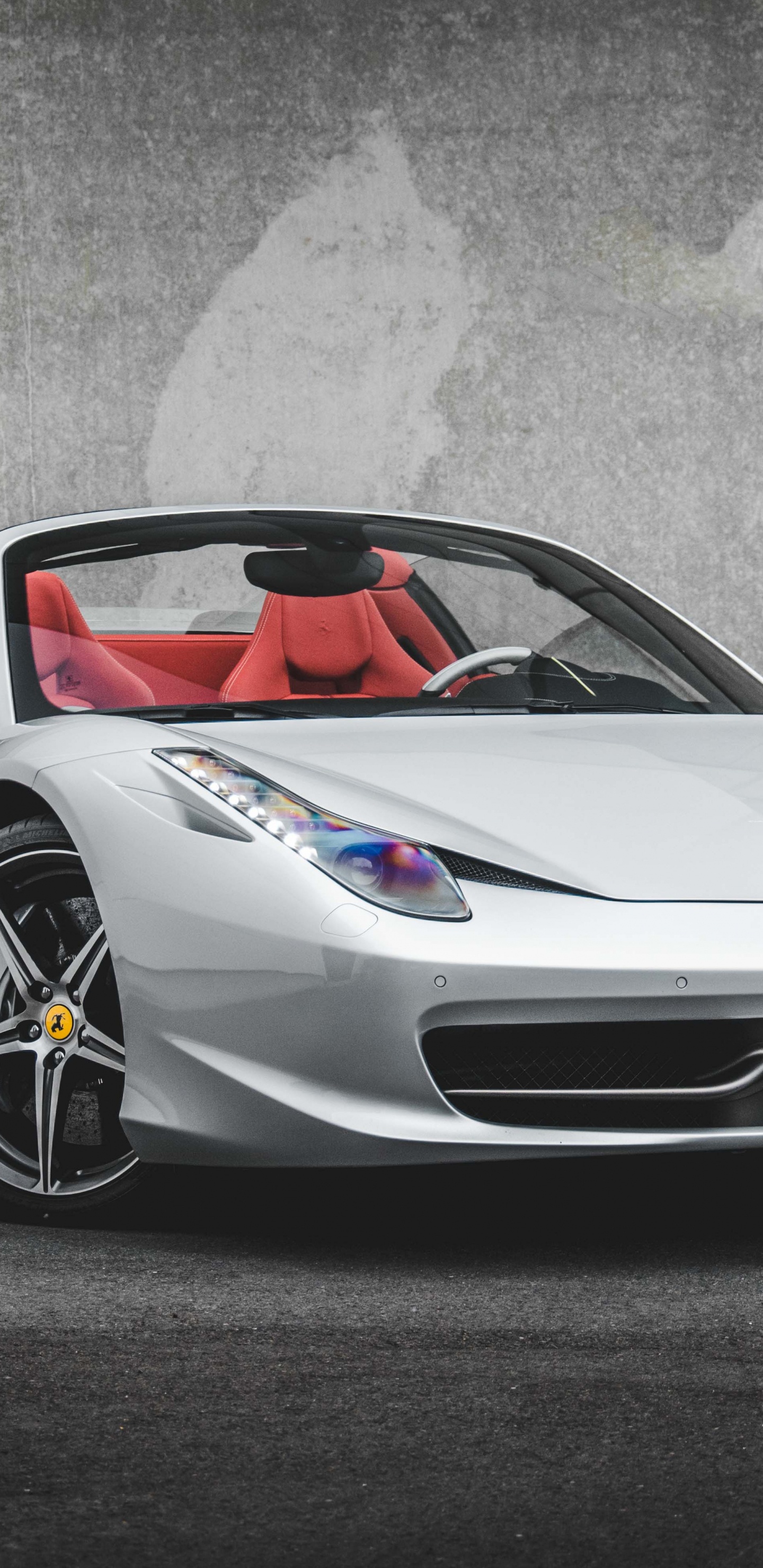 White Lamborghini Aventador Parked Beside Gray Wall. Wallpaper in 1440x2960 Resolution