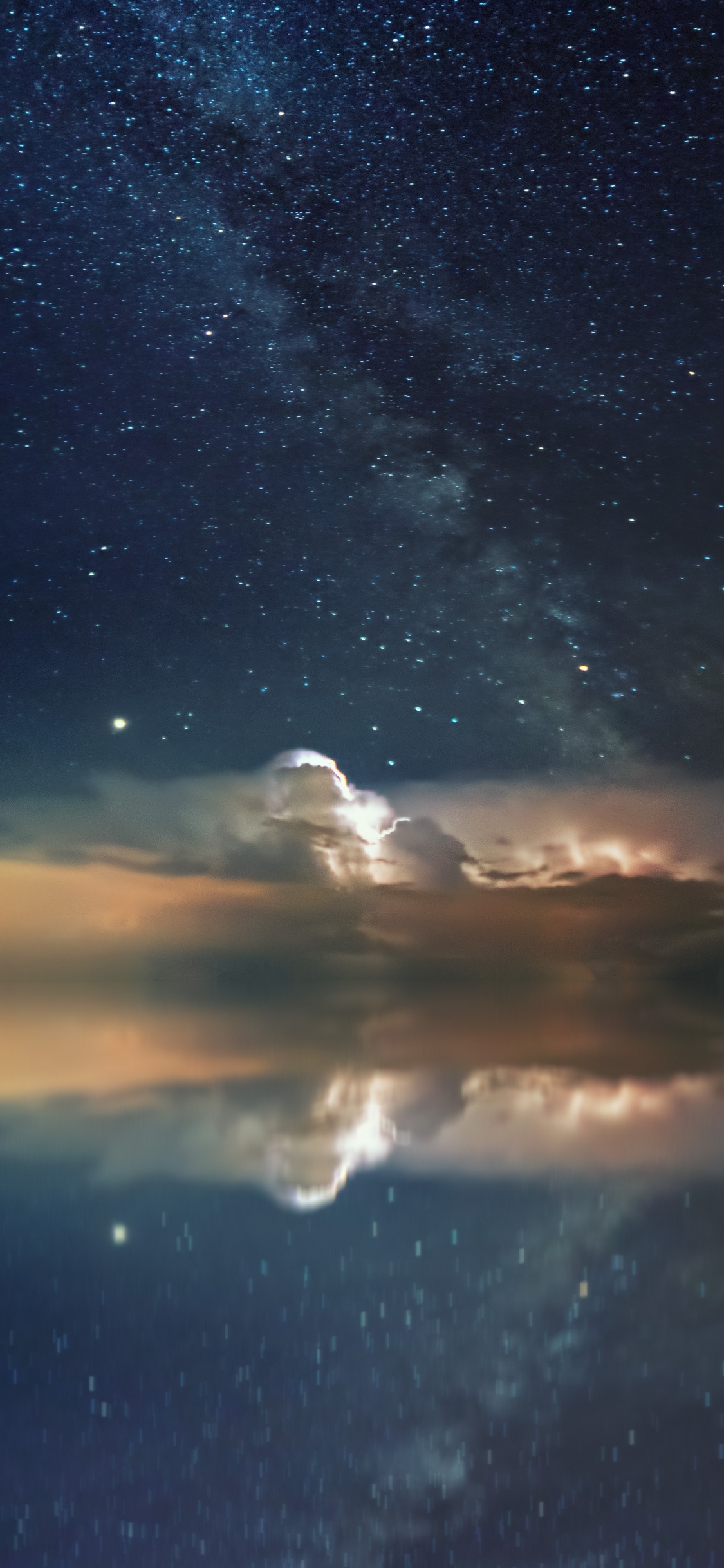 Silhouette of Person Standing on Boat on Water Under Starry Night. Wallpaper in 1125x2436 Resolution