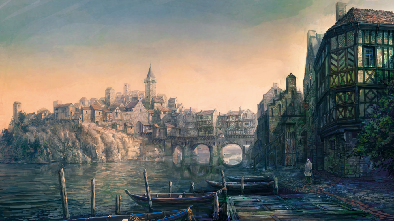 Braunes Und Weißes Betongebäude in Der Nähe Eines Gewässers Tagsüber. Wallpaper in 1366x768 Resolution