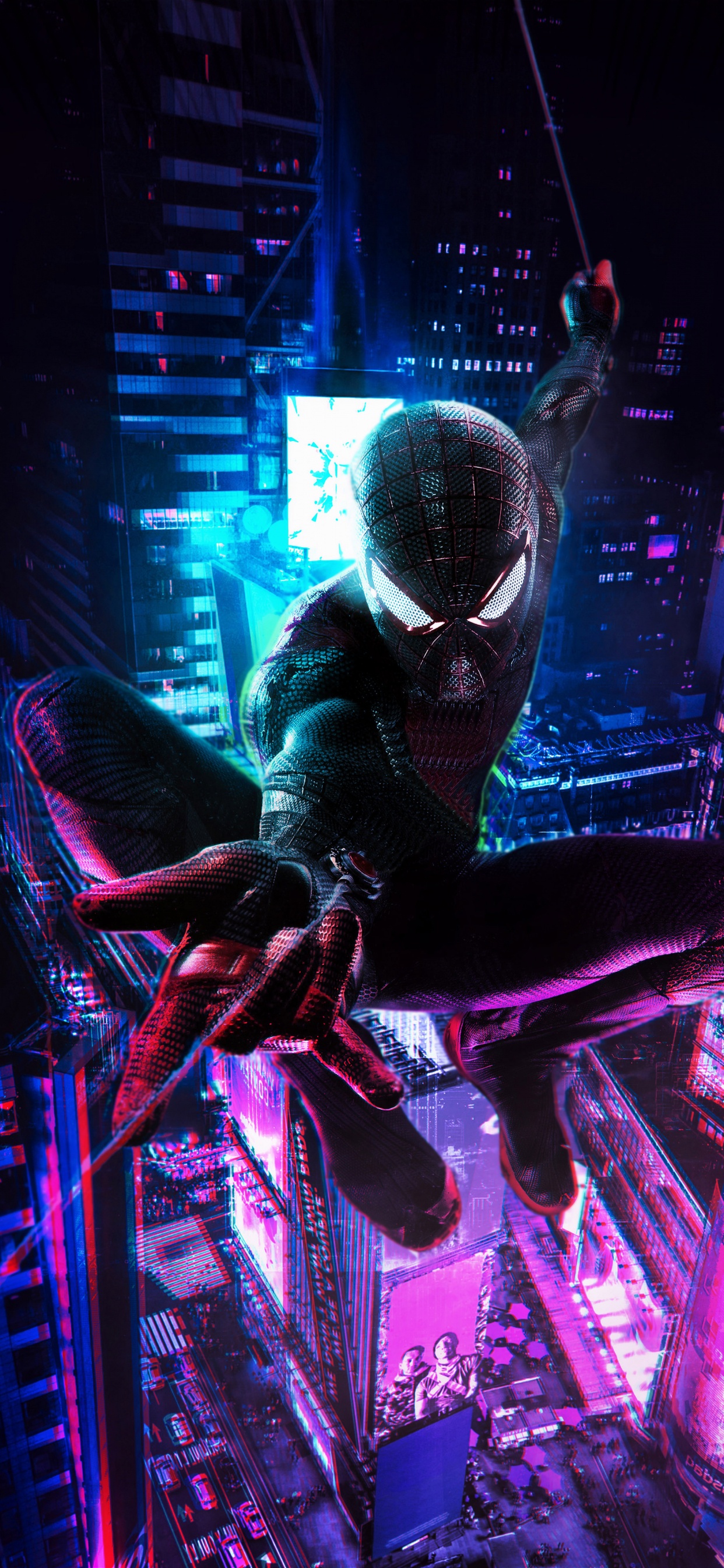 Amazing Miles Morales, Spider-man, Miles Morales, Cyberpunk, Art. Wallpaper in 1242x2688 Resolution