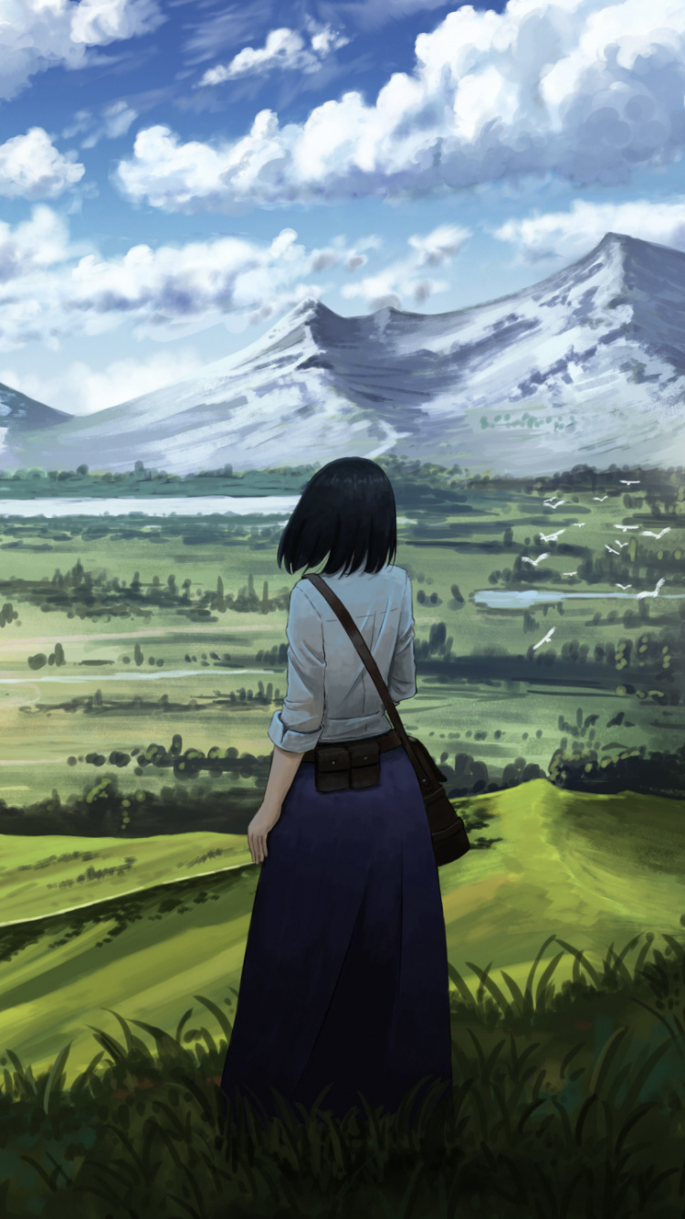 Man in Black and White Shirt Standing on Green Grass Field During Daytime. Wallpaper in 750x1334 Resolution