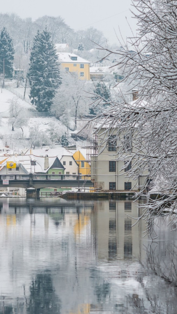 Brown and White House Near Body of Water During Daytime. Wallpaper in 750x1334 Resolution