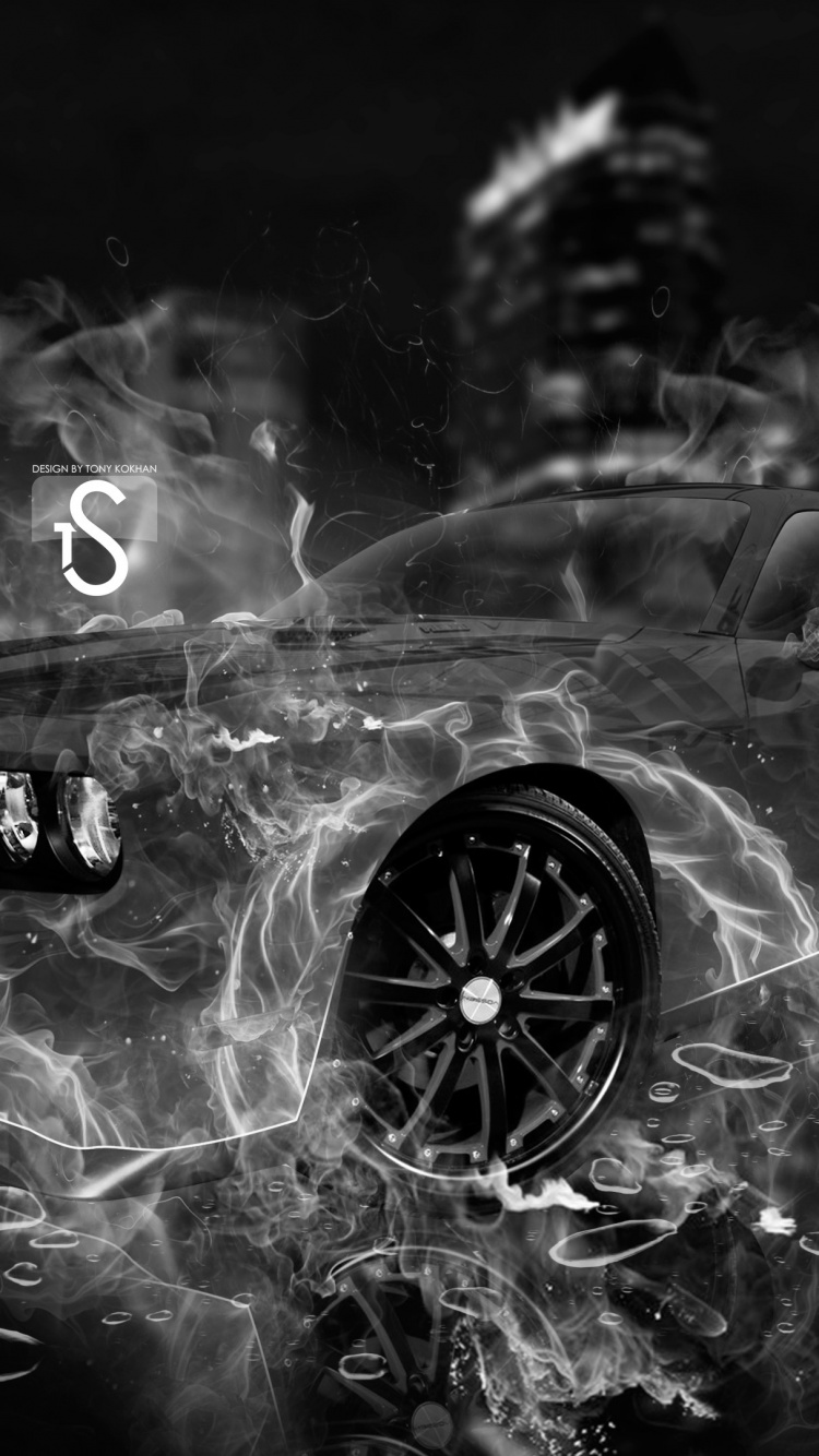 Grayscale Photo of Car Wheel. Wallpaper in 750x1334 Resolution