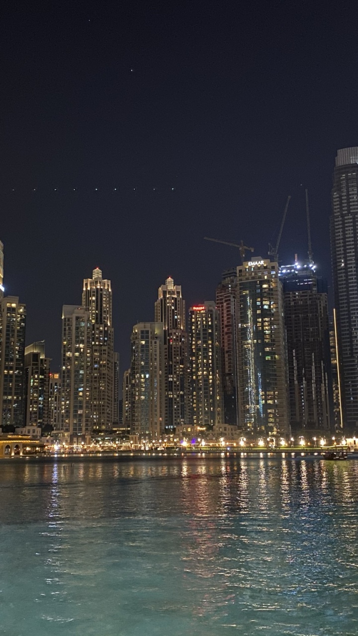 Dubaï, Paysage Urbain, Nuit, Tour de Bloc, Métropole. Wallpaper in 720x1280 Resolution