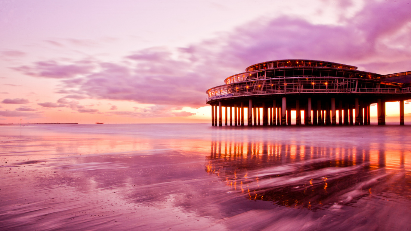Brown Wooden Dock on Sea Under White Clouds During Daytime. Wallpaper in 1366x768 Resolution