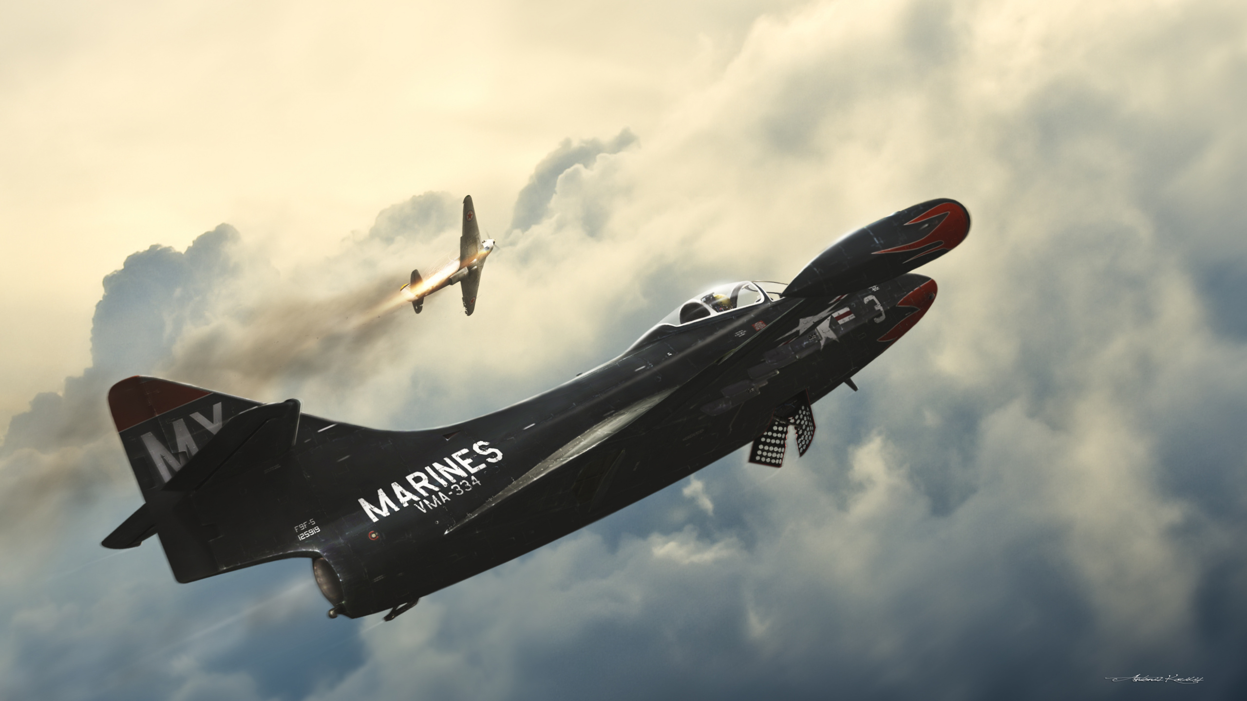 Aircraft, Airplane, Military Aircraft, Aviation, Grumman F9F Panther. Wallpaper in 2560x1440 Resolution