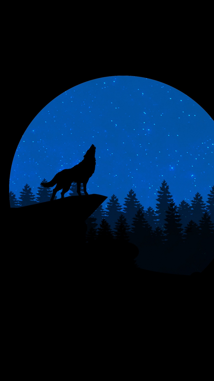 Silhouette of Person Standing Under Blue Moon. Wallpaper in 750x1334 Resolution