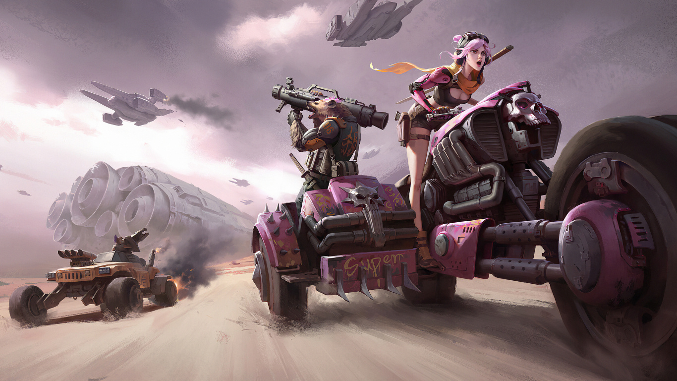 Man Riding Red Atv on Gray Road. Wallpaper in 1366x768 Resolution