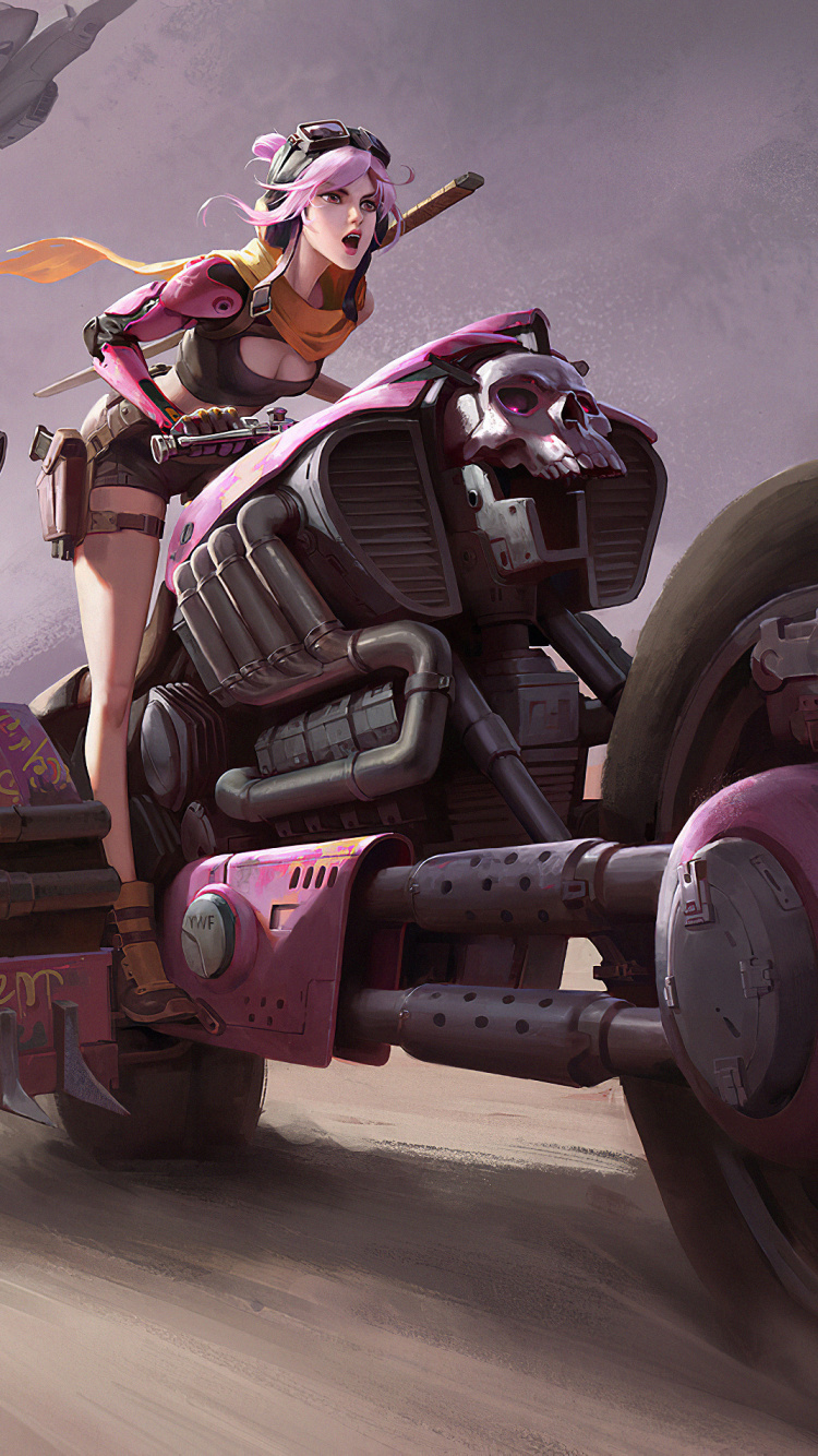 Mann Mit Rotem ATV Auf Grauer Straße. Wallpaper in 750x1334 Resolution