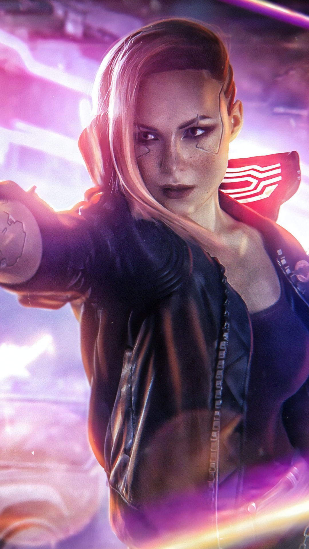 Cyberpunk 2077, Cyberpunk, Purple, Red, Entertainment. Wallpaper in 1080x1920 Resolution