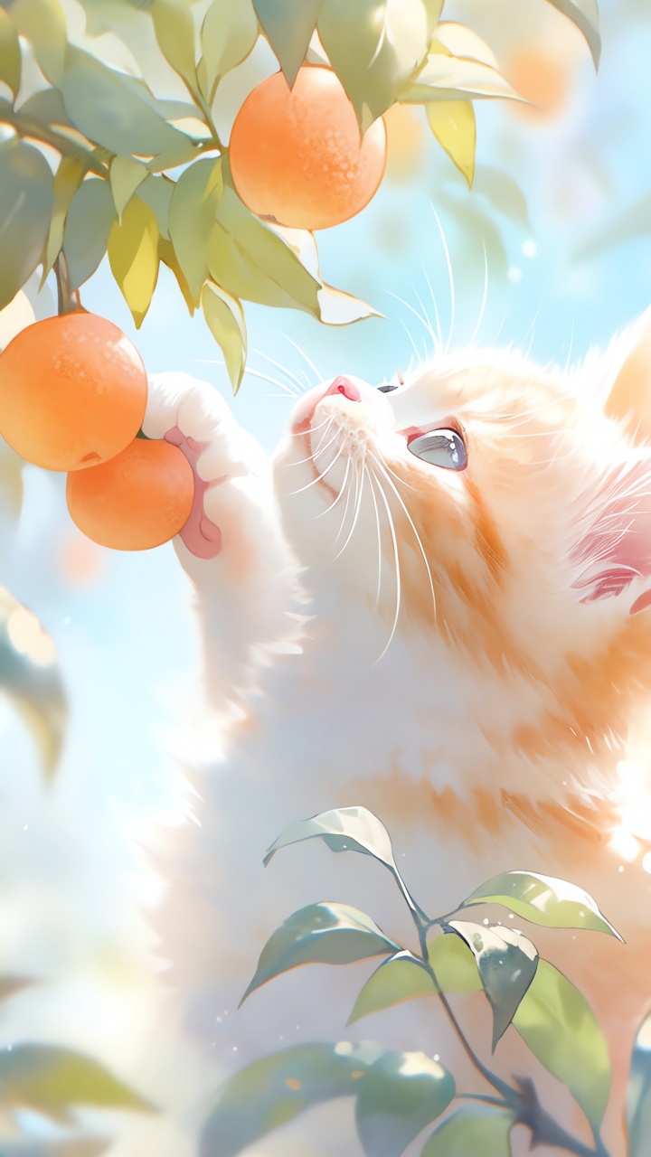 Gato, Gatito, Luz, Sucursal, Naranja. Wallpaper in 720x1280 Resolution