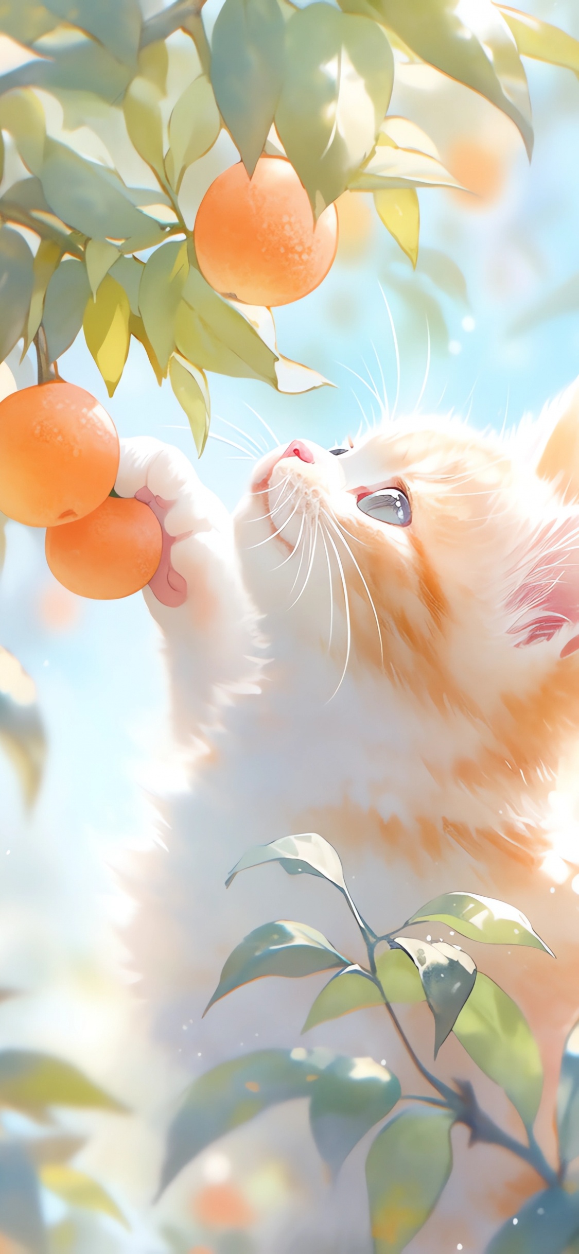 小猫, 光, 橙色, 树枝, 胡须 壁纸 1125x2436 允许