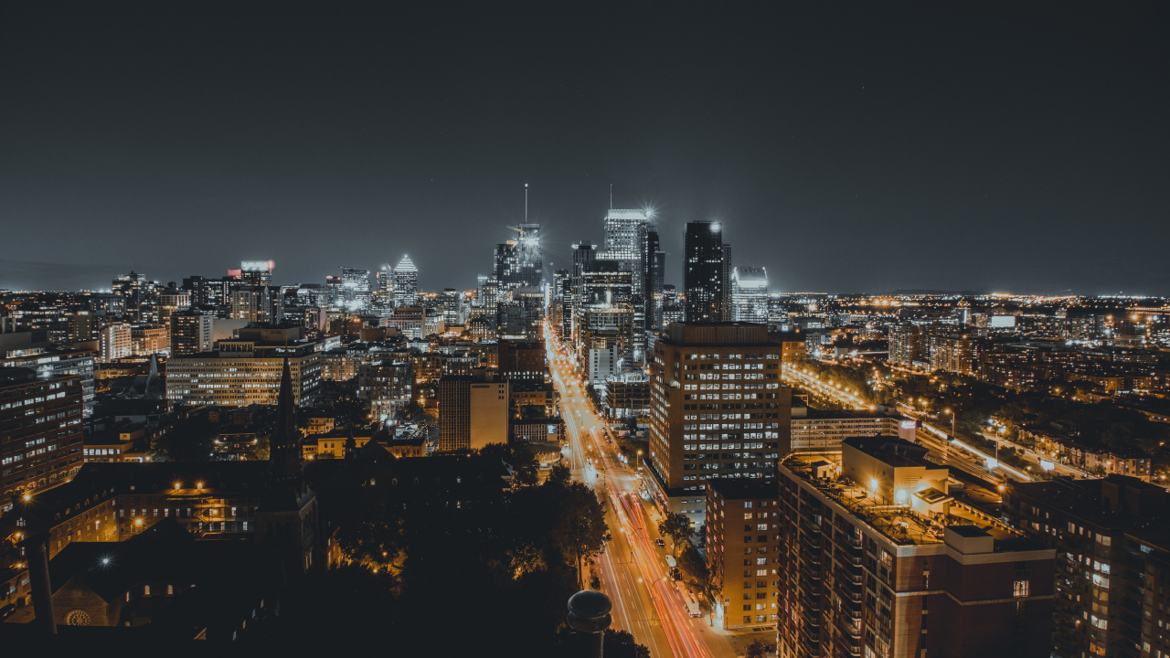 Aerial View of City Buildings During Night Time. Wallpaper in 1280x720 Resolution