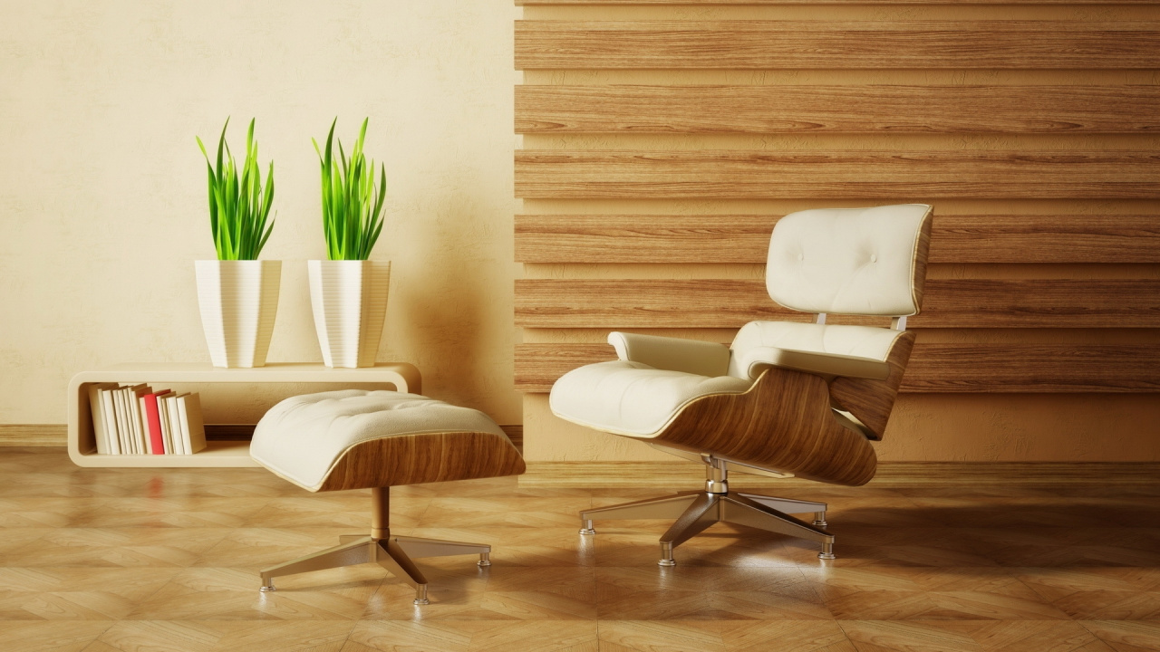 Silla Acolchada de Cuero Blanco Junto a la Planta en Maceta Verde. Wallpaper in 1280x720 Resolution