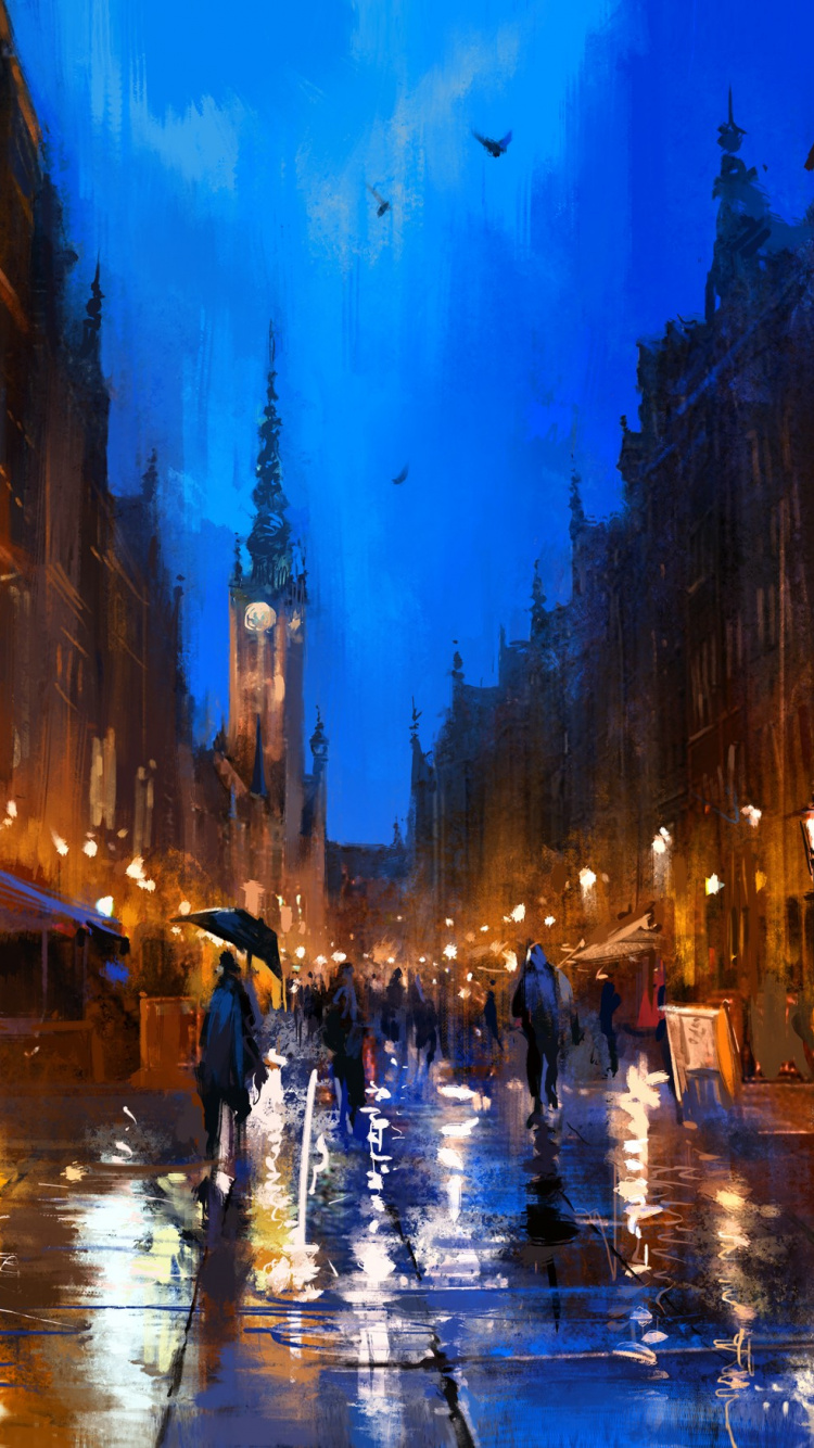 Personnes Marchant Dans la Rue Pendant la Nuit. Wallpaper in 750x1334 Resolution