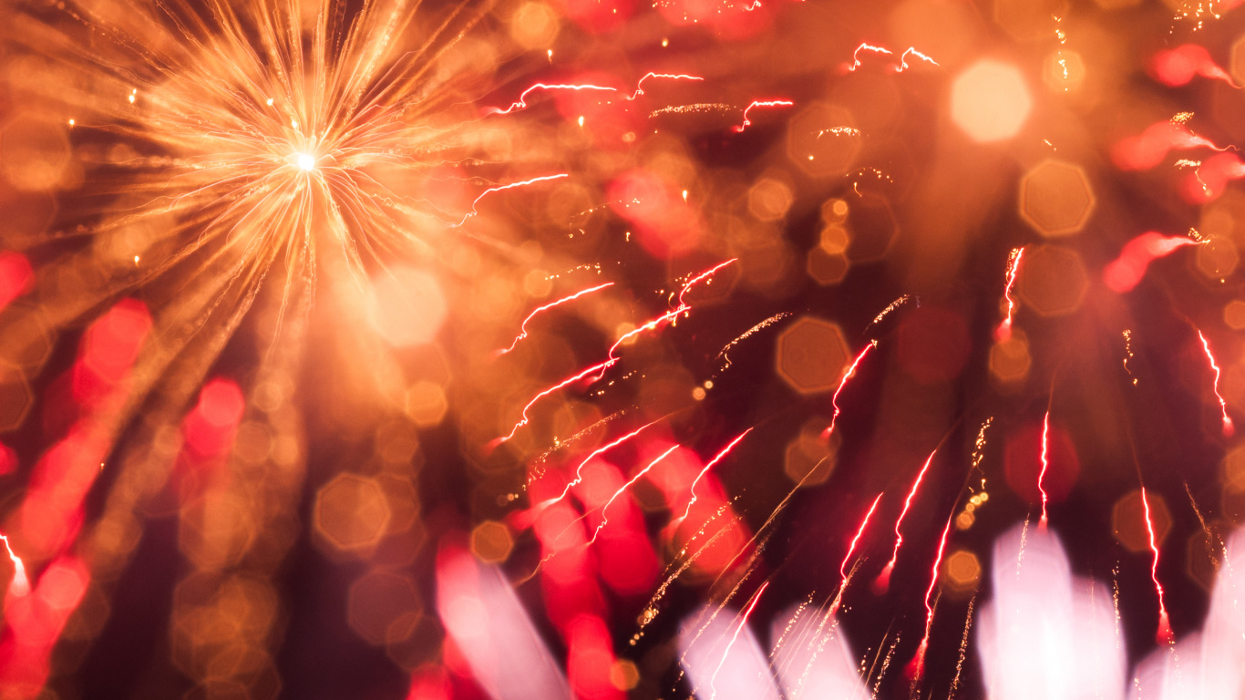 Fireworks, Sparkler, New Years Day, Red, Light. Wallpaper in 1366x768 Resolution