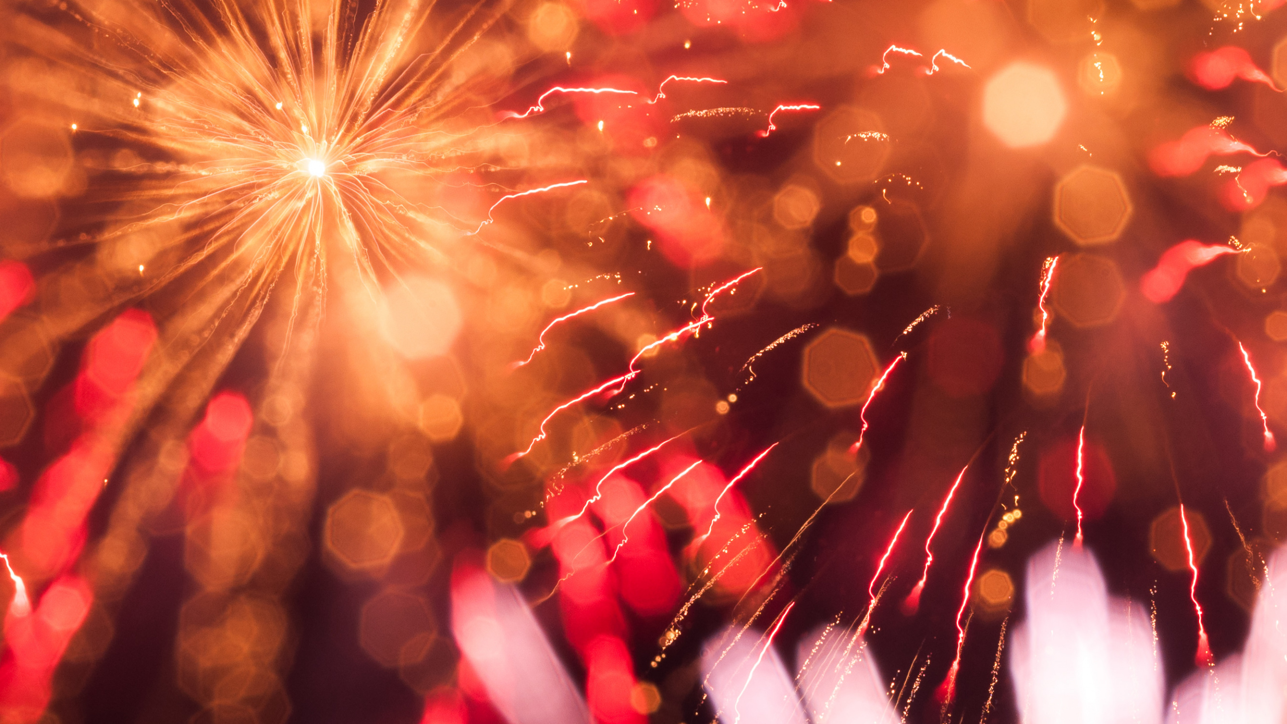 Fireworks, Sparkler, New Years Day, Red, Light. Wallpaper in 2560x1440 Resolution
