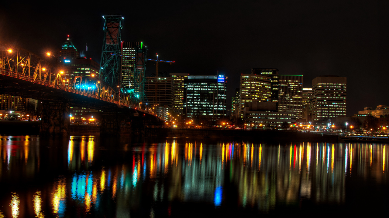 Bridge Over Water During Night Time. Wallpaper in 1280x720 Resolution