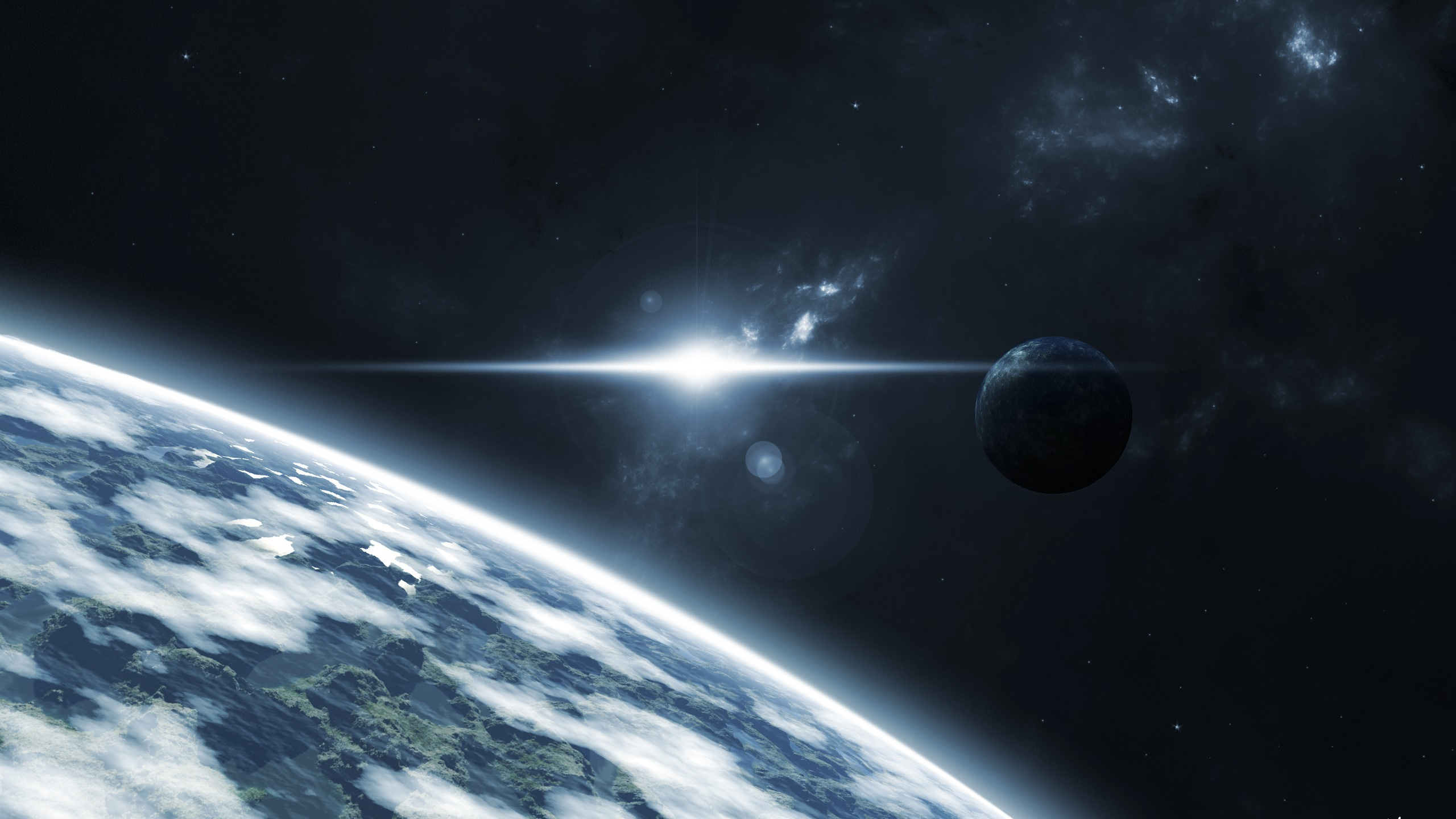 Ciel Bleu et Blanc Avec Lune. Wallpaper in 2560x1440 Resolution