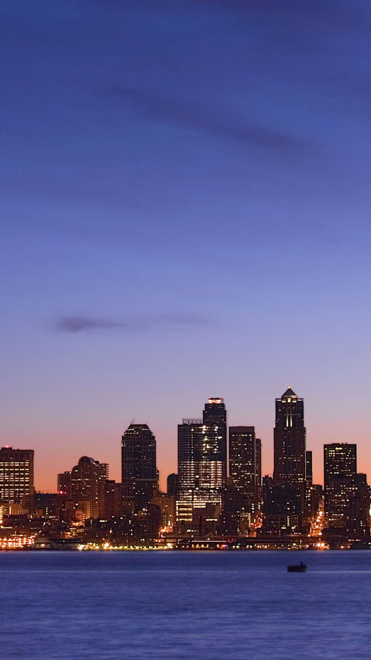 City Skyline Across Body of Water During Night Time. Wallpaper in 750x1334 Resolution