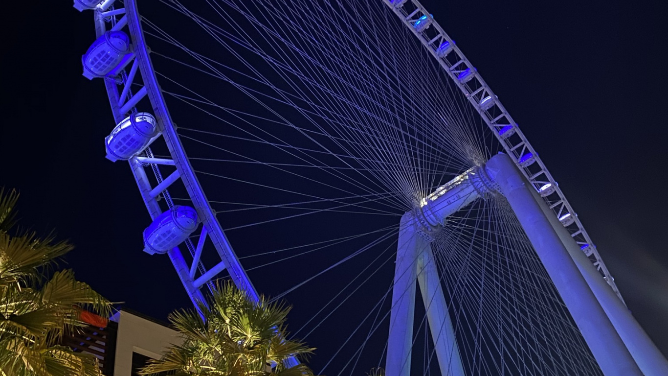 Dubaï, Ferris, Nuit, Blue, Zone Urbaine. Wallpaper in 1366x768 Resolution