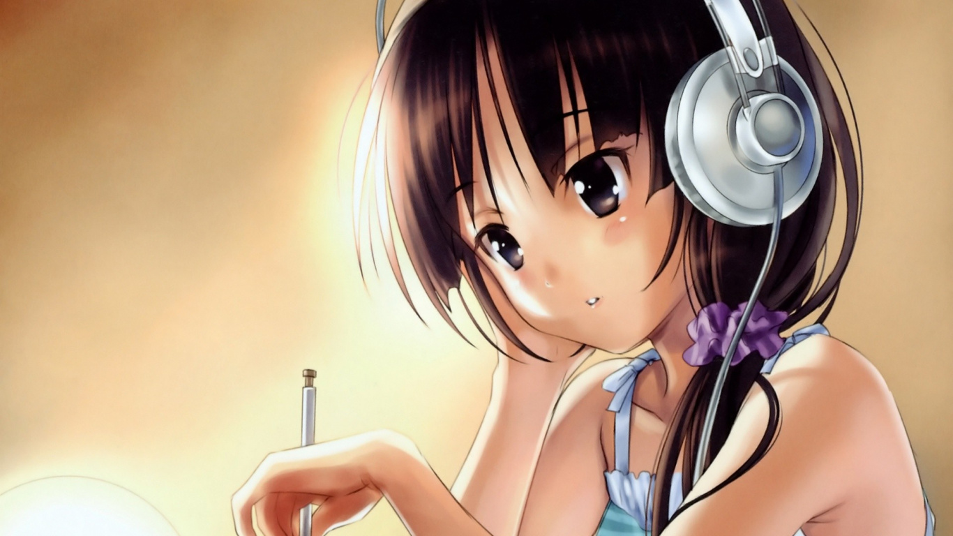 Braunhaariges Mädchen Anime-Charakter. Wallpaper in 1366x768 Resolution