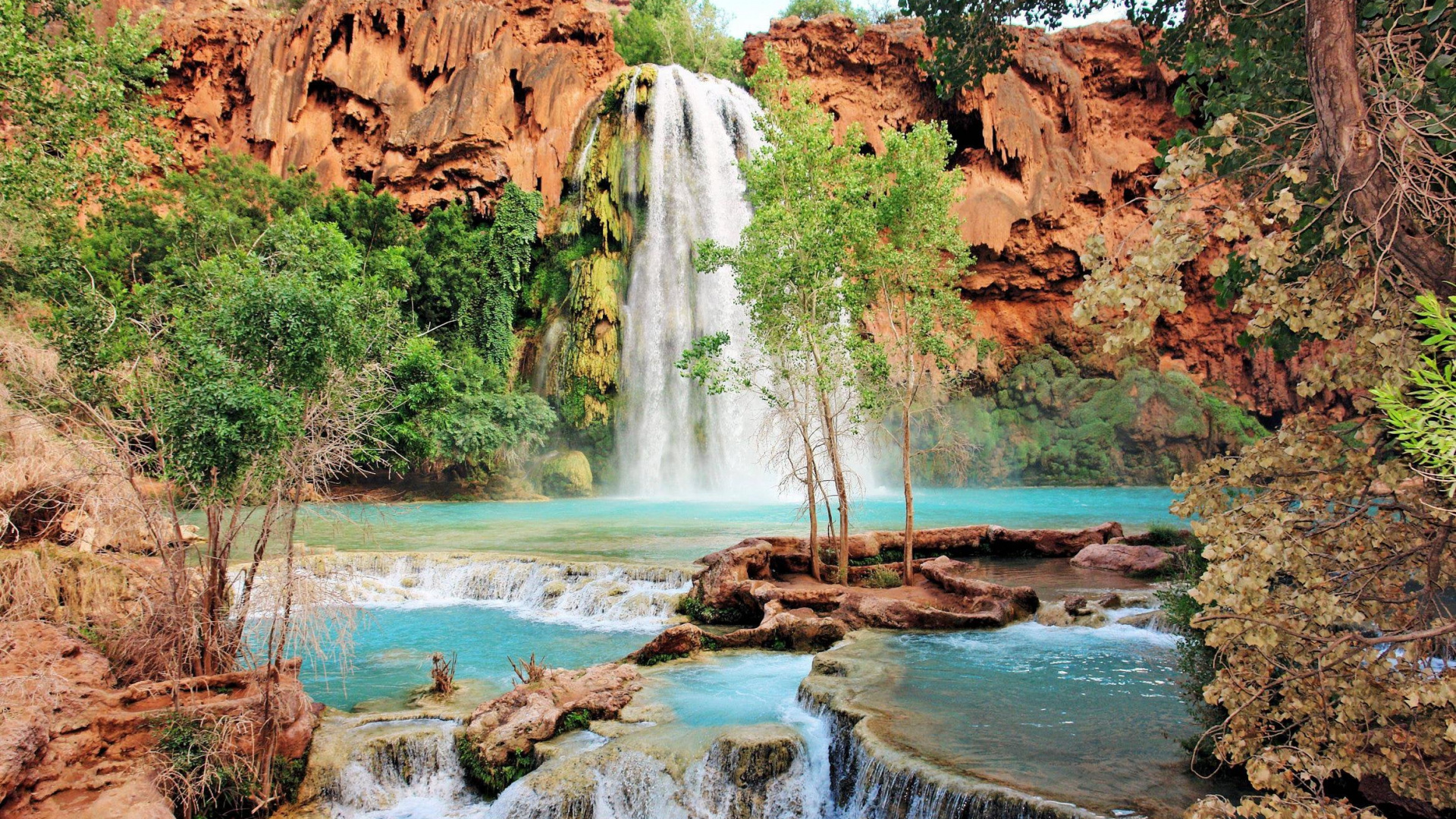 Cascade, Grand Canyon, Ruisseau Havasu, Supai, Chutes Vernales. Wallpaper in 1920x1080 Resolution