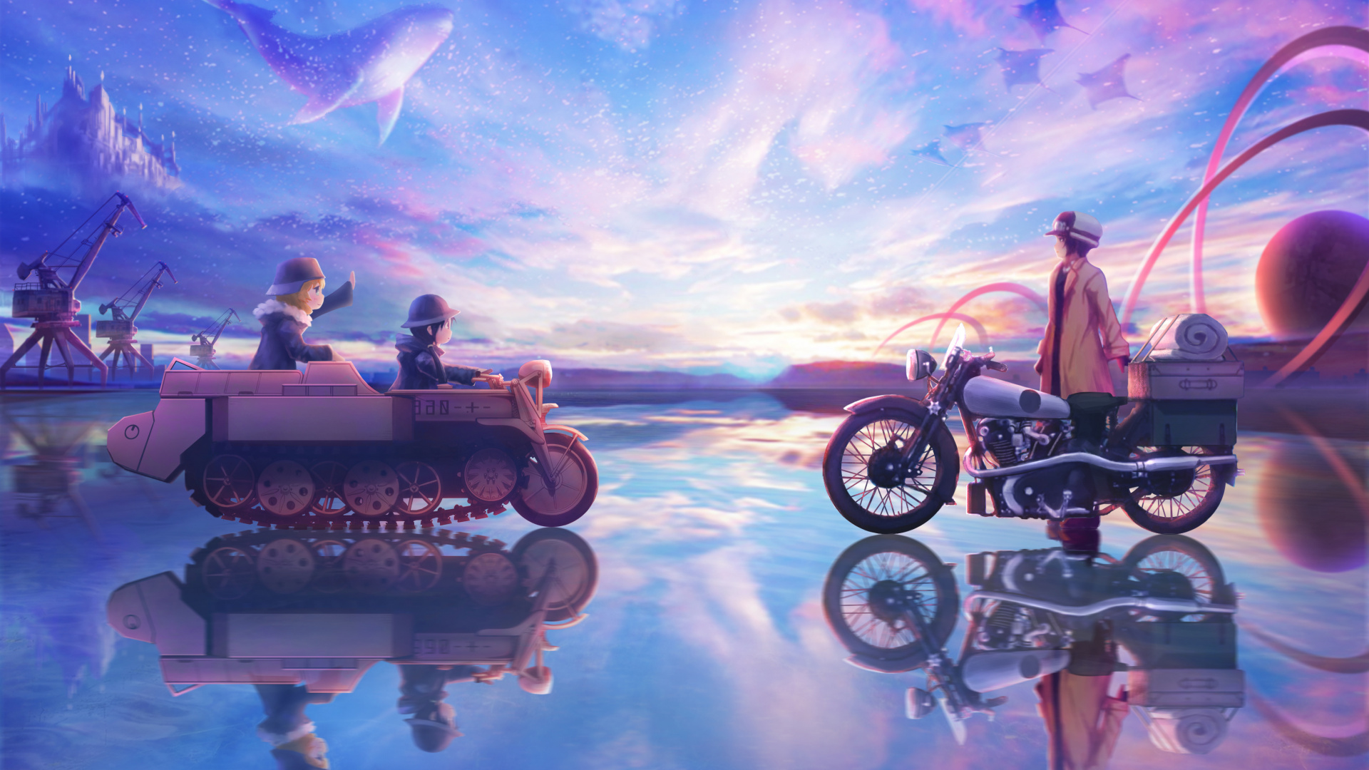 3 Hommes à Cheval Sur L'illustration de la Moto. Wallpaper in 1920x1080 Resolution