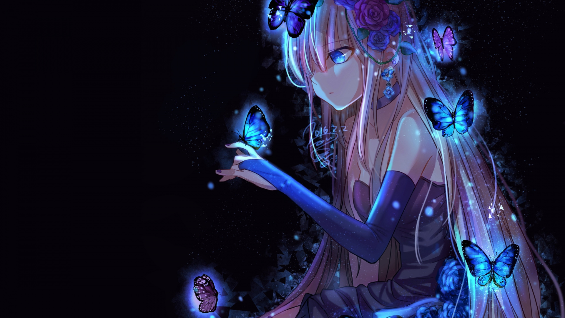 Butterfly Anime Girl, Anime, Cartoon, Purple, Entertainment. Wallpaper in 1920x1080 Resolution