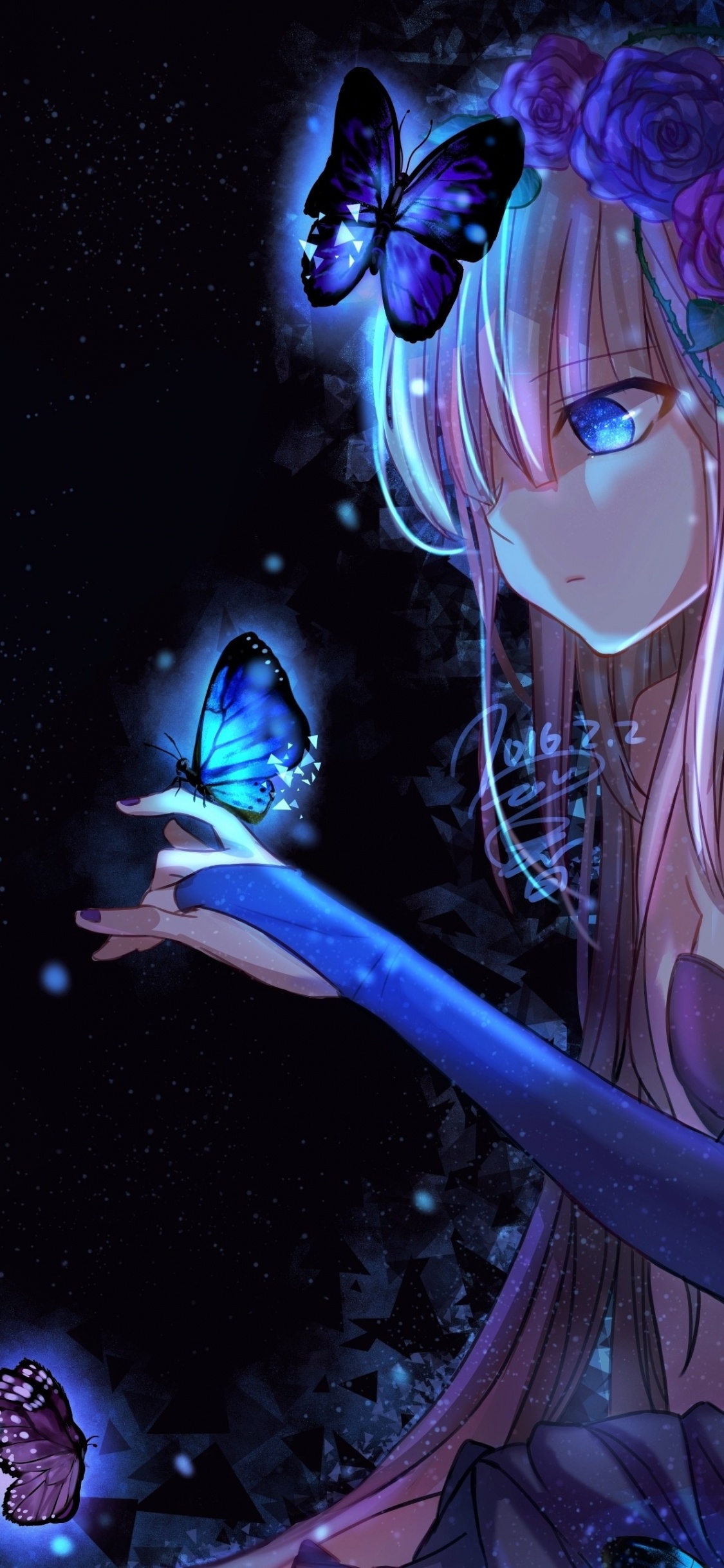 Schmetterling Anime Mädchen, Anime, Cartoon, Purpur, Unterhaltung. Wallpaper in 1125x2436 Resolution
