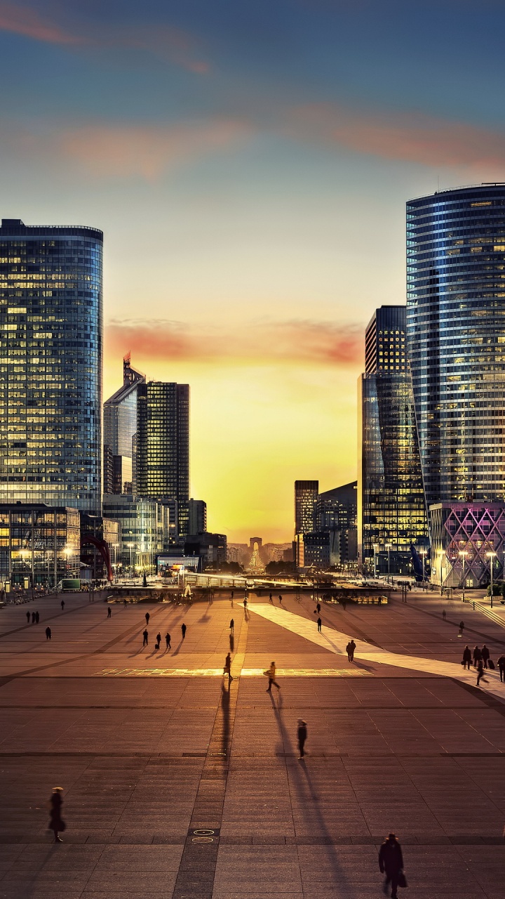 Grande Arche de la Defense, Arc de Triomphe, Tower, Arc de Triomphe at Night, City. Wallpaper in 720x1280 Resolution